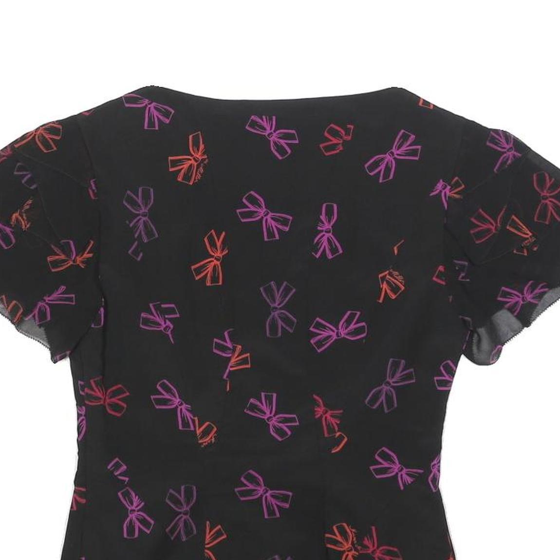KAREN MILLEN Womens Black Red & Purple Printed Top Short Sleeve V-Neck UK 8 Silk