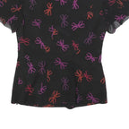 KAREN MILLEN Womens Black Red & Purple Printed Top Short Sleeve V-Neck UK 8 Silk