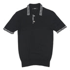 VERSACE Womens Black Wool Blend Polo Shirt XS Short Sleeve Geometric Trim