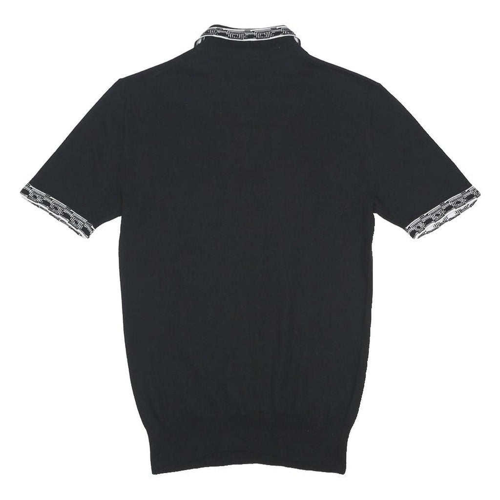 VERSACE Womens Black Wool Blend Polo Shirt XS Short Sleeve Geometric Trim