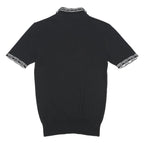 VERSACE Womens Black Wool Blend Polo Shirt XS Short Sleeve Geometric Trim