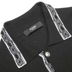 VERSACE Womens Black Wool Blend Polo Shirt XS Short Sleeve Geometric Trim