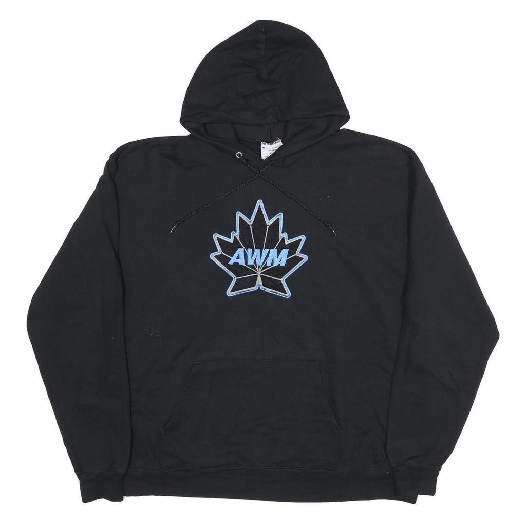 CHAMPION Mens Black Hoodie 2XL Cotton Blend Pullover Hooded Sweatshirt