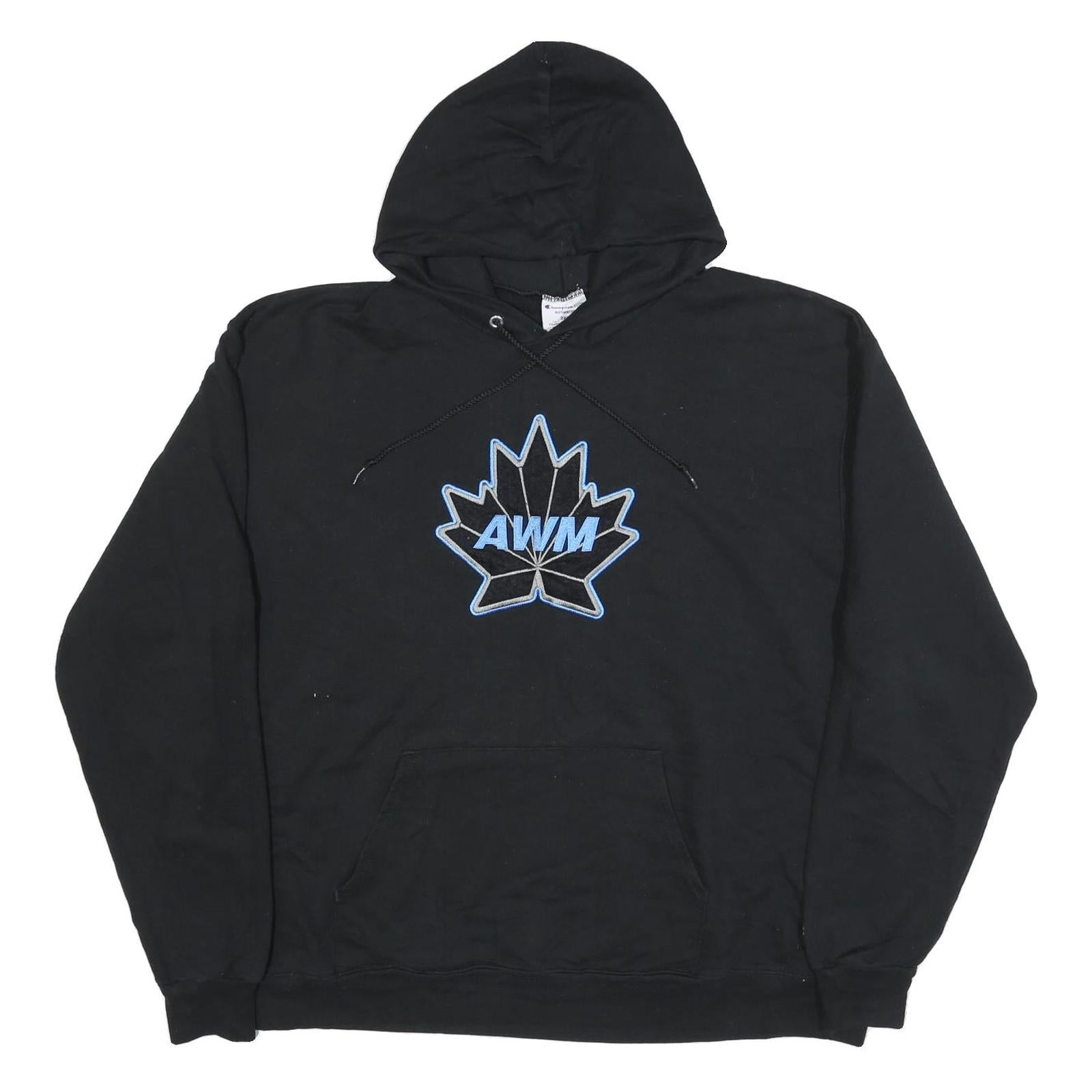 CHAMPION Mens Black Hoodie 2XL Cotton Blend Pullover Hooded Sweatshirt