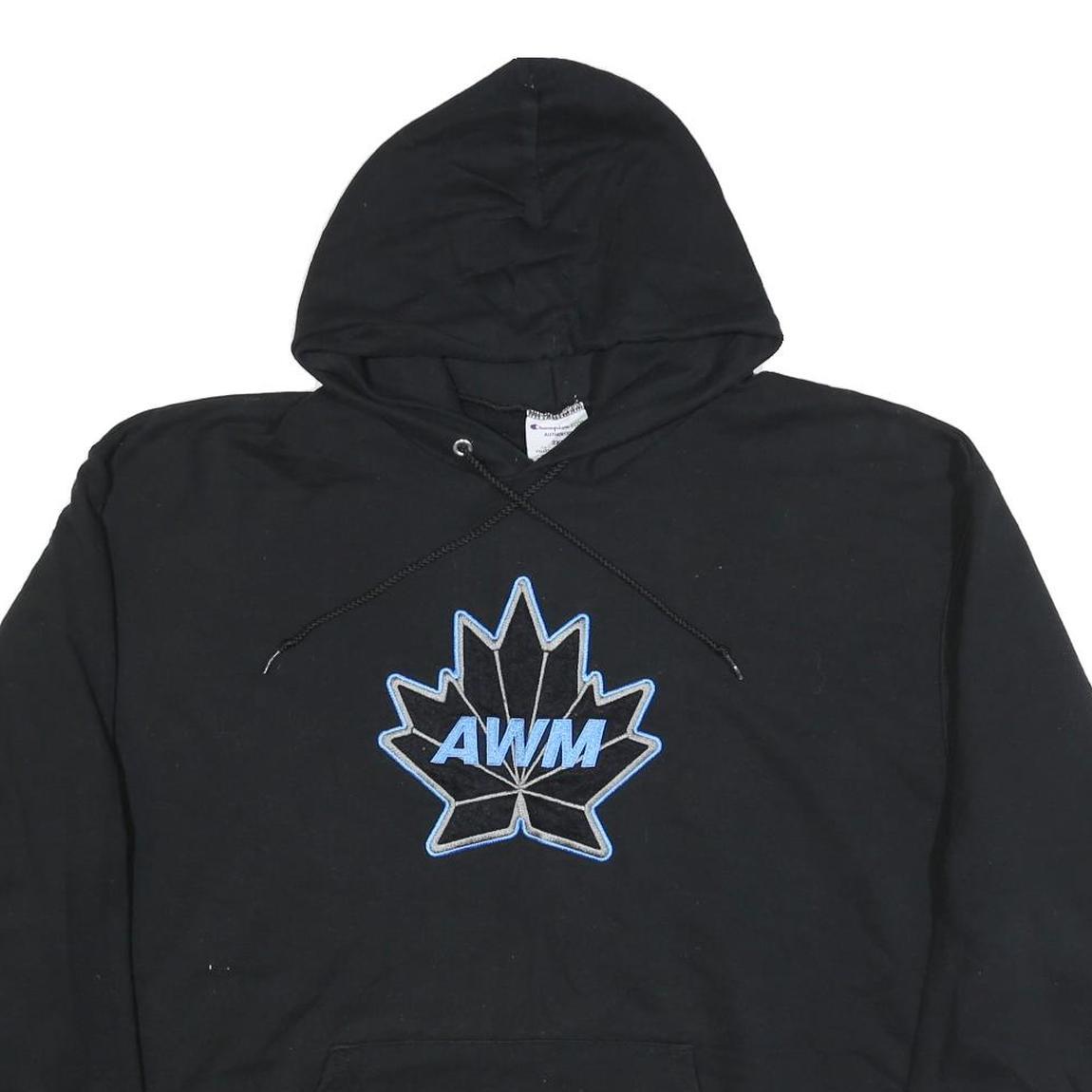 CHAMPION Mens Black Hoodie 2XL Cotton Blend Pullover Hooded Sweatshirt
