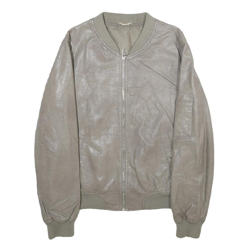Womens Grey Faux Leather Bomber Jacket XL Woven Plain Zip Closure Pocket