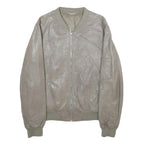 Womens Grey Faux Leather Bomber Jacket XL Woven Plain Zip Closure Pocket