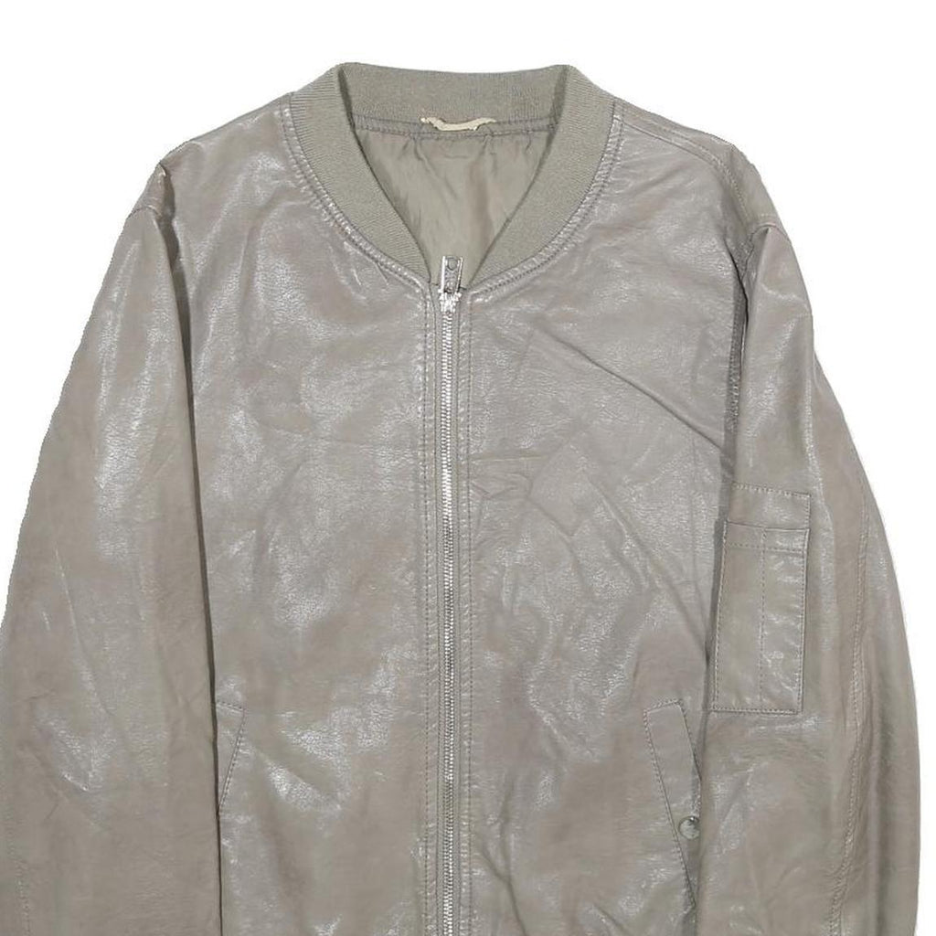 Womens Grey Faux Leather Bomber Jacket XL Woven Plain Zip Closure Pocket
