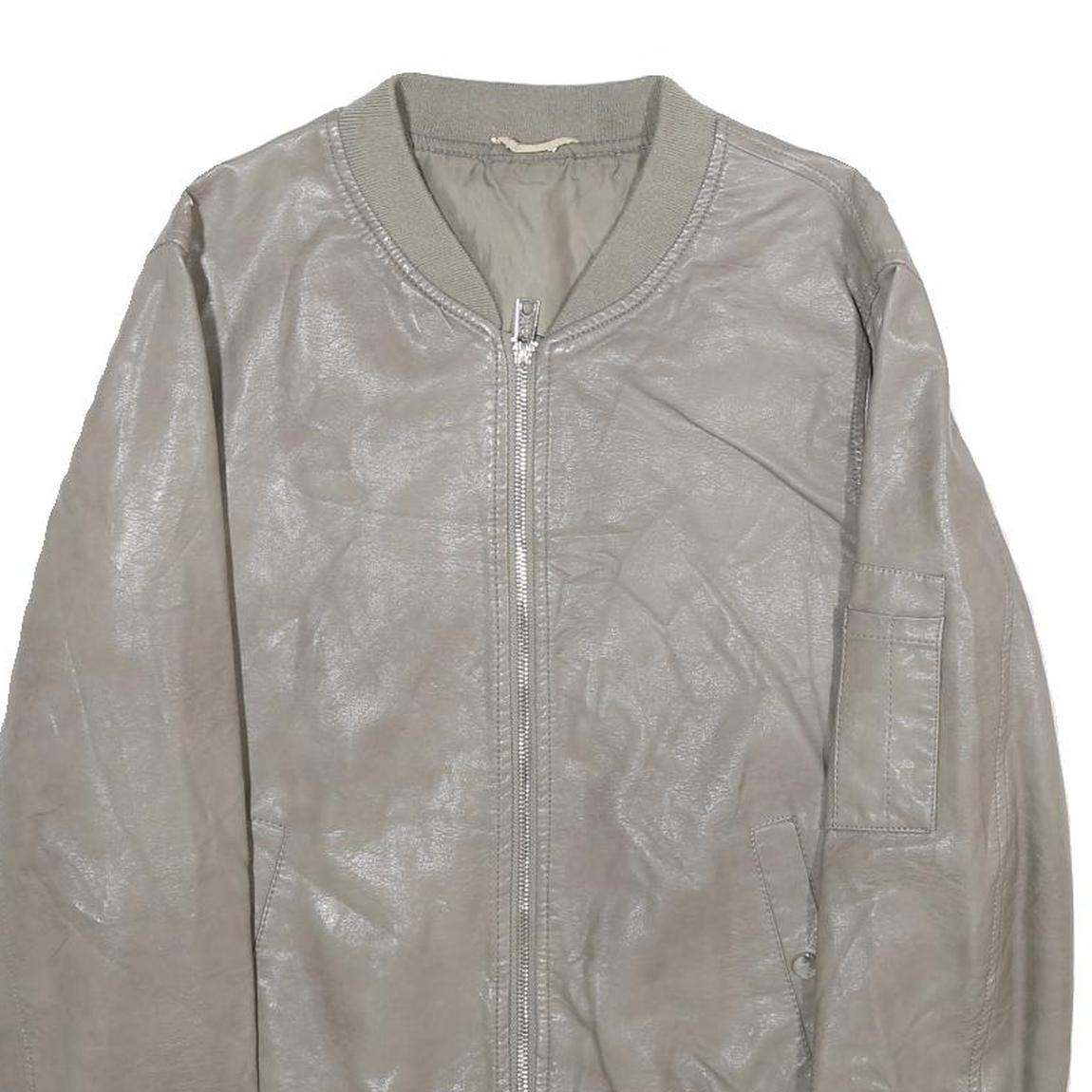 Womens Grey Faux Leather Bomber Jacket XL Woven Plain Zip Closure Pocket