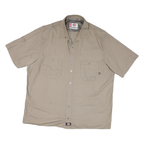 DICKIES Mens Beige Cotton Blend Work Shirt 2XL Button Pocket Short Sleeve