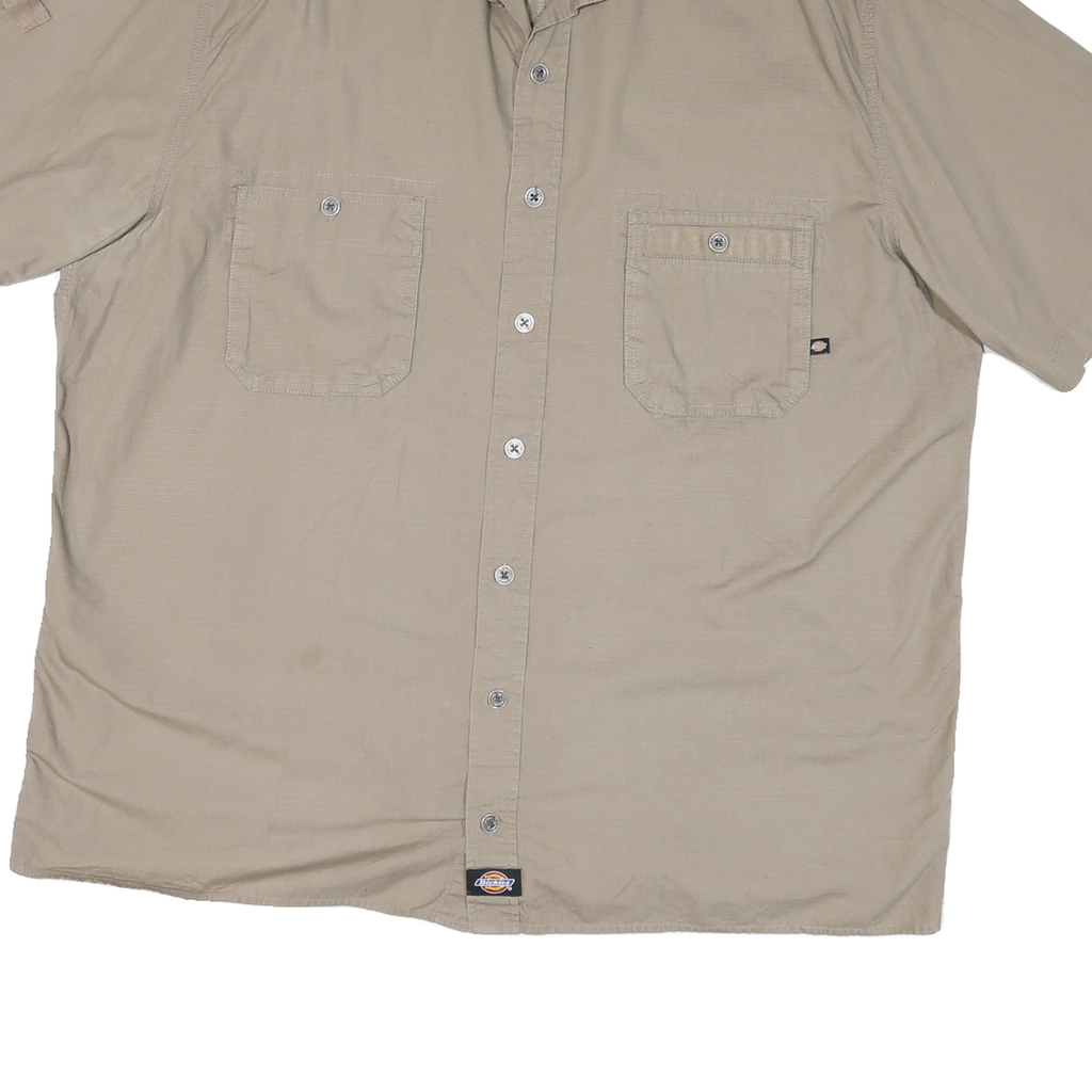 DICKIES Mens Beige Cotton Blend Work Shirt 2XL Button Pocket Short Sleeve