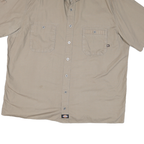 DICKIES Mens Beige Cotton Blend Work Shirt 2XL Button Pocket Short Sleeve