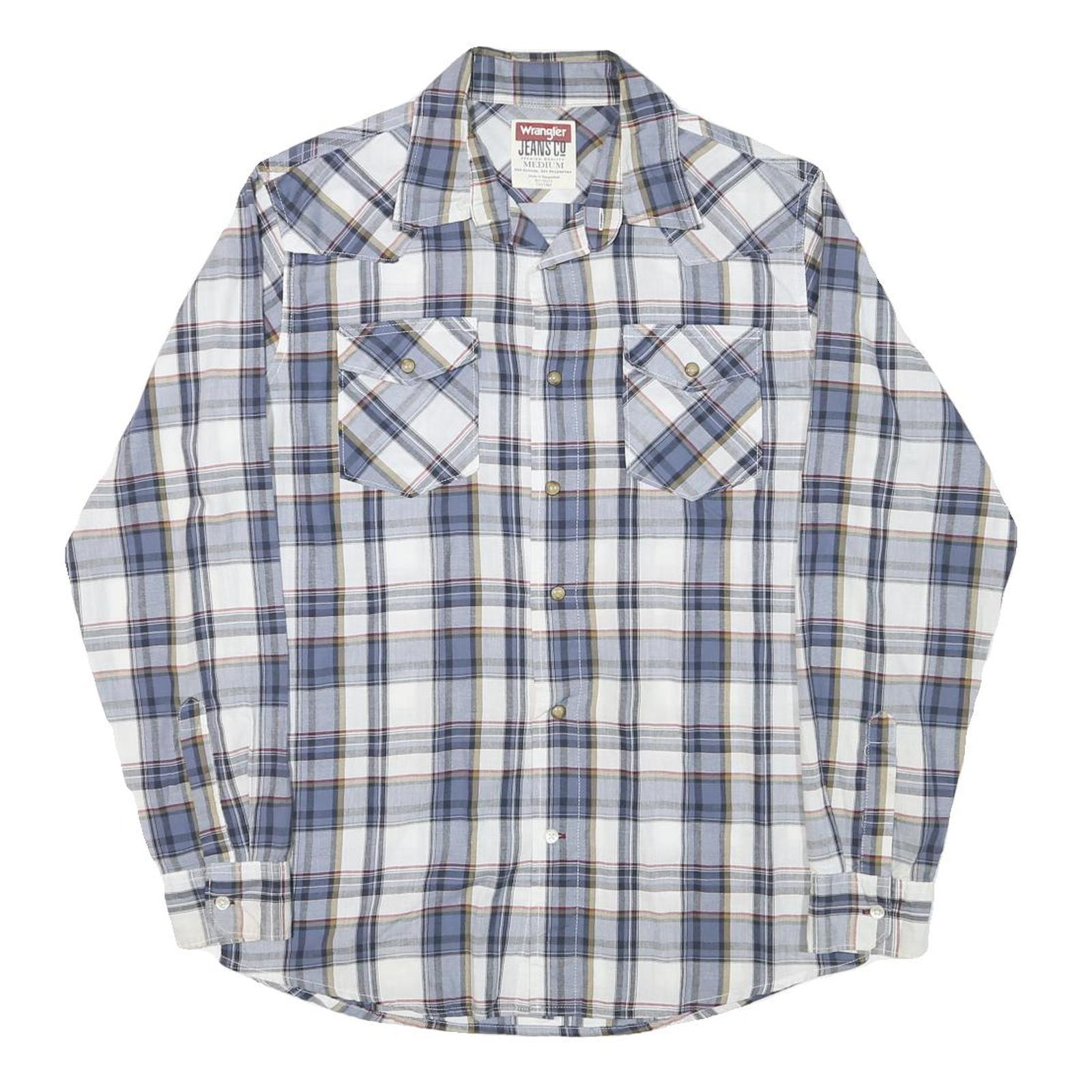 WRANGLER Mens Blue & Grey Check Shirt M Long Sleeve Cotton Blend Casual Button