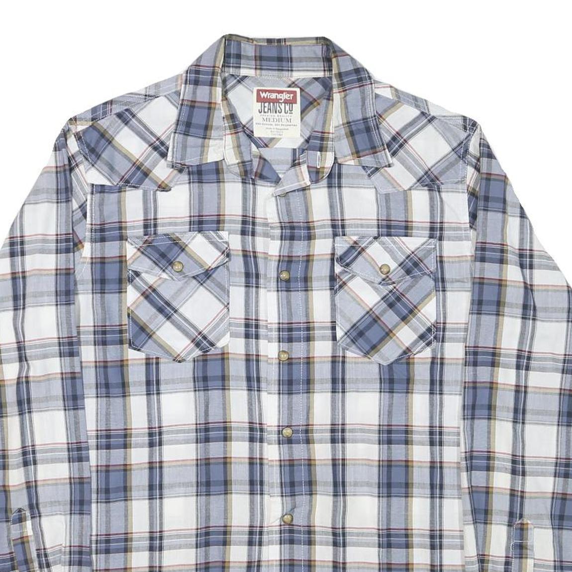 WRANGLER Mens Blue & Grey Check Shirt M Long Sleeve Cotton Blend Casual Button