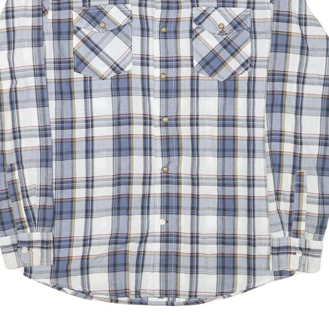 WRANGLER Mens Blue & Grey Check Shirt M Long Sleeve Cotton Blend Casual Button