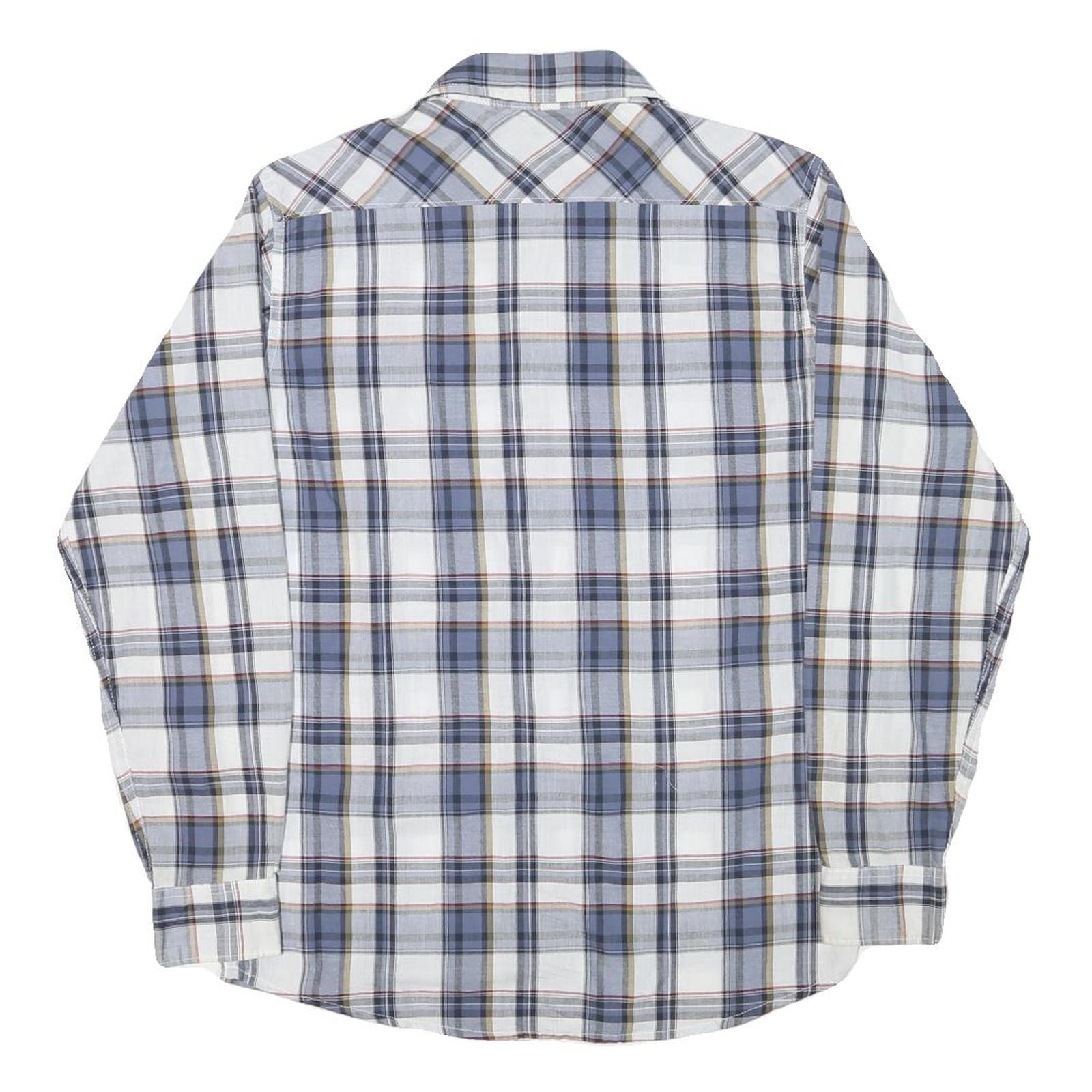 WRANGLER Mens Blue & Grey Check Shirt M Long Sleeve Cotton Blend Casual Button