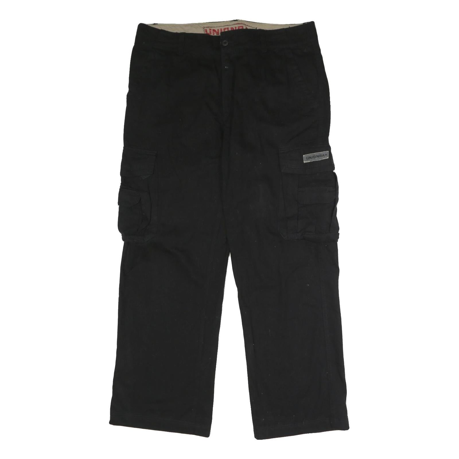 UNION BAY Mens Cotton Black Regular Cargo Trousers W36 L32 Workwear Zip Closure