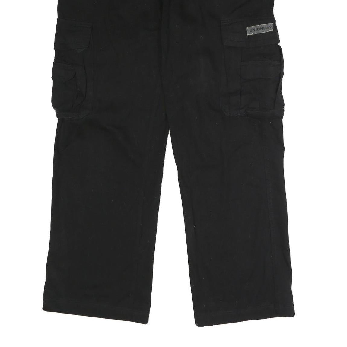 UNION BAY Mens Cotton Black Regular Cargo Trousers W36 L32 Workwear Zip Closure