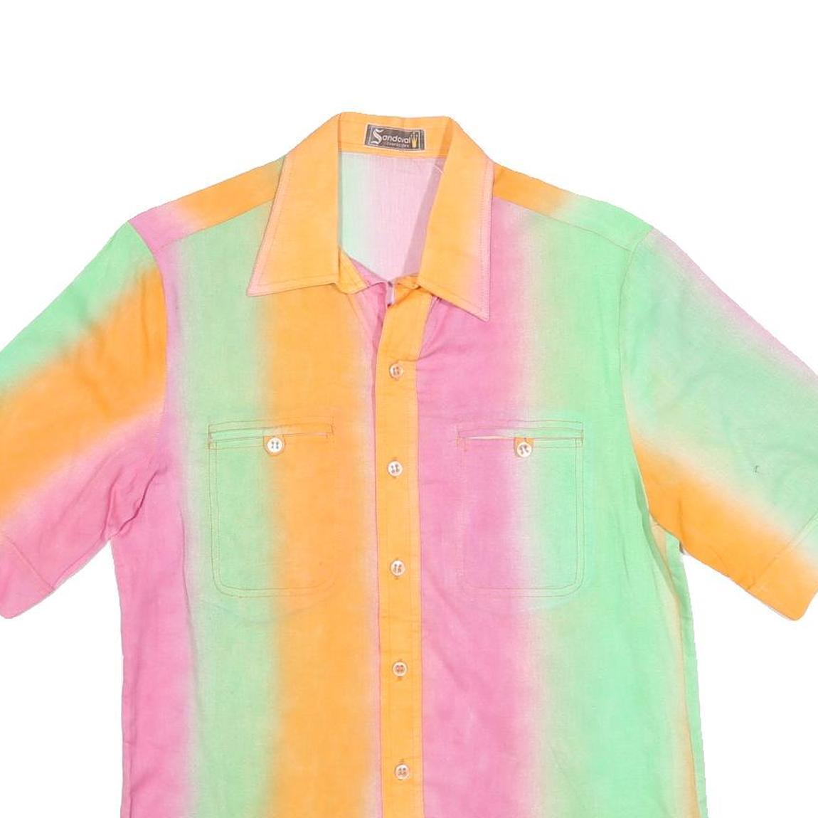 SANDOVAL Mens Pastel Orange & Pink & Green Casual Shirt M Cotton Blend Short