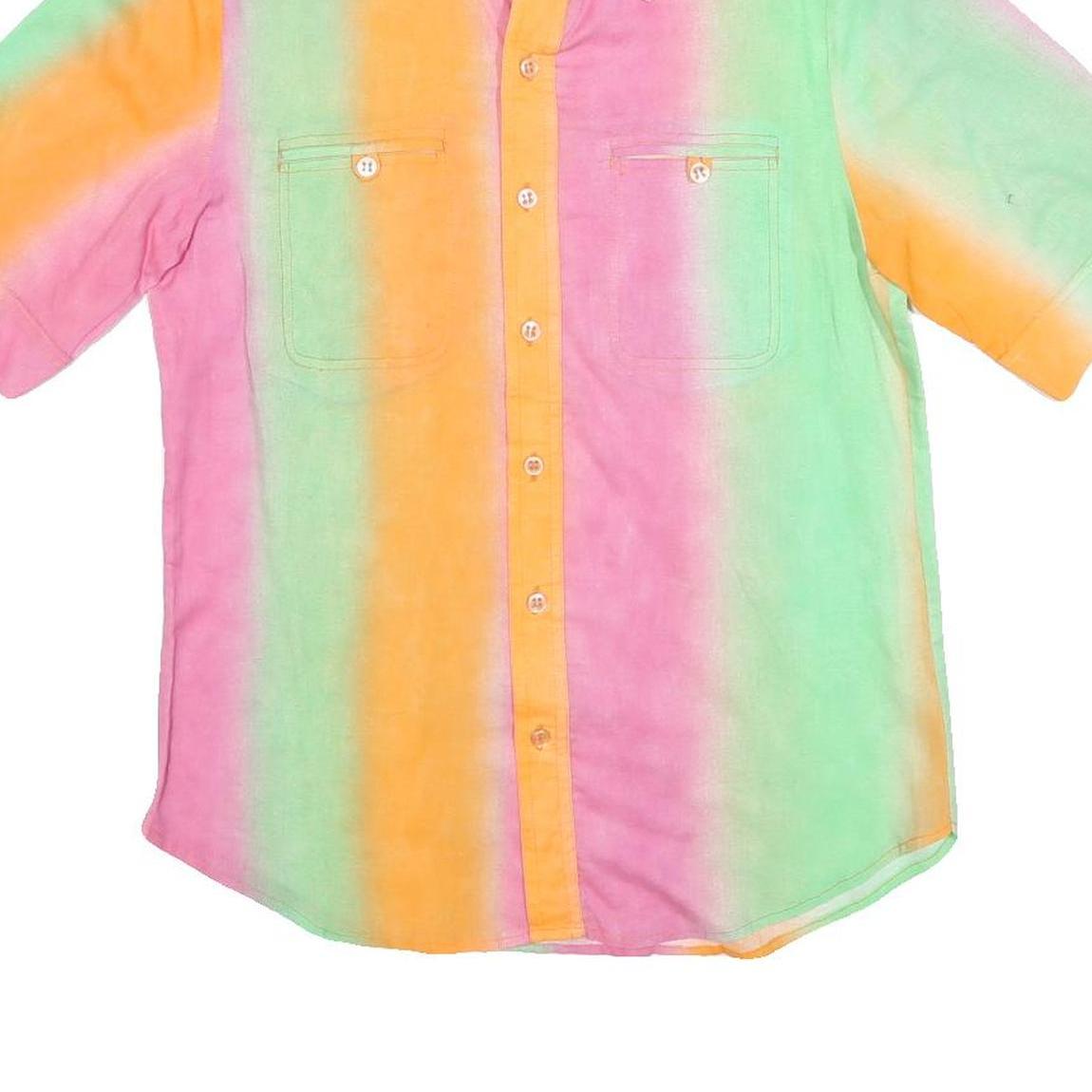 SANDOVAL Mens Pastel Orange & Pink & Green Casual Shirt M Cotton Blend Short