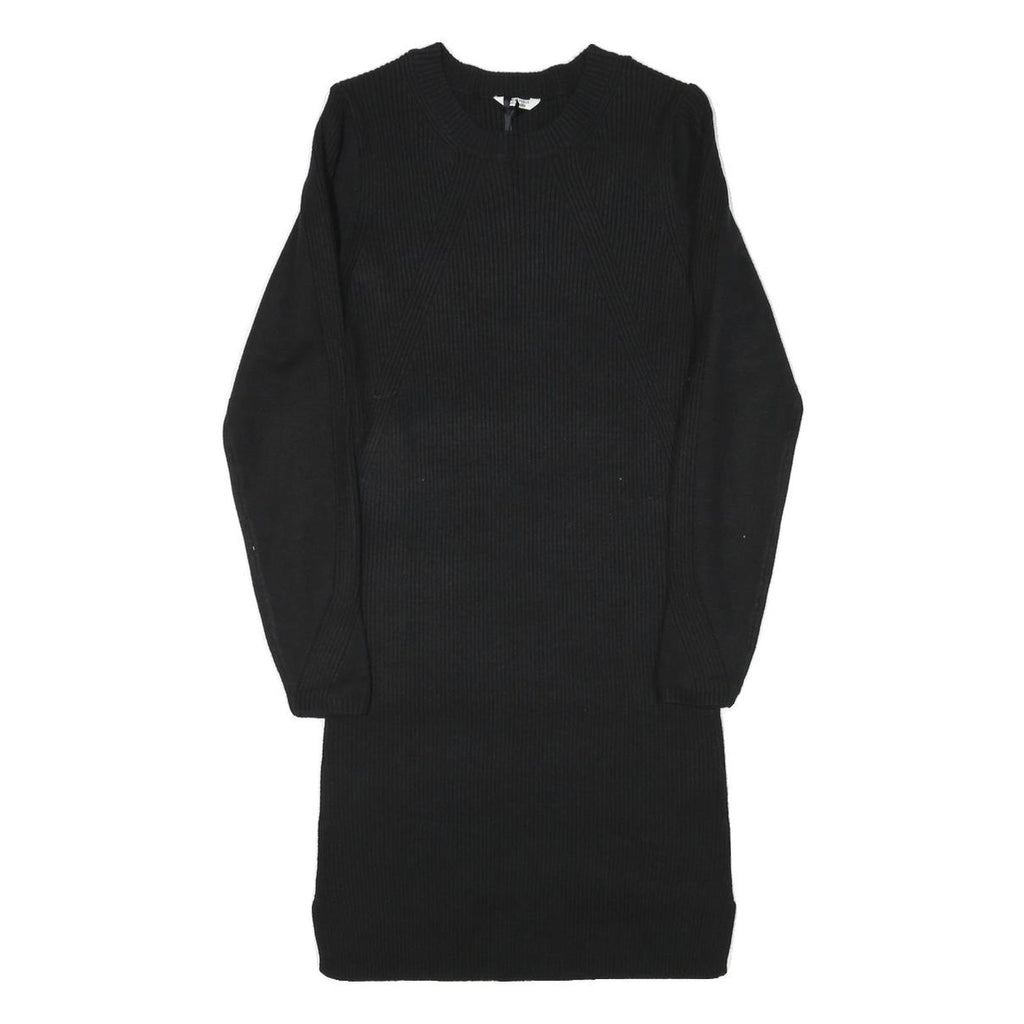 JACK WILLS Womens Black Cotton Blend Jersey Midi Dress Long Sleeve UK 12 Ribbed