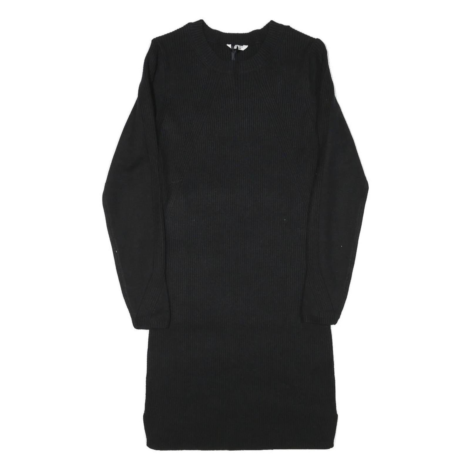 JACK WILLS Womens Black Cotton Blend Jersey Midi Dress Long Sleeve UK 12 Ribbed