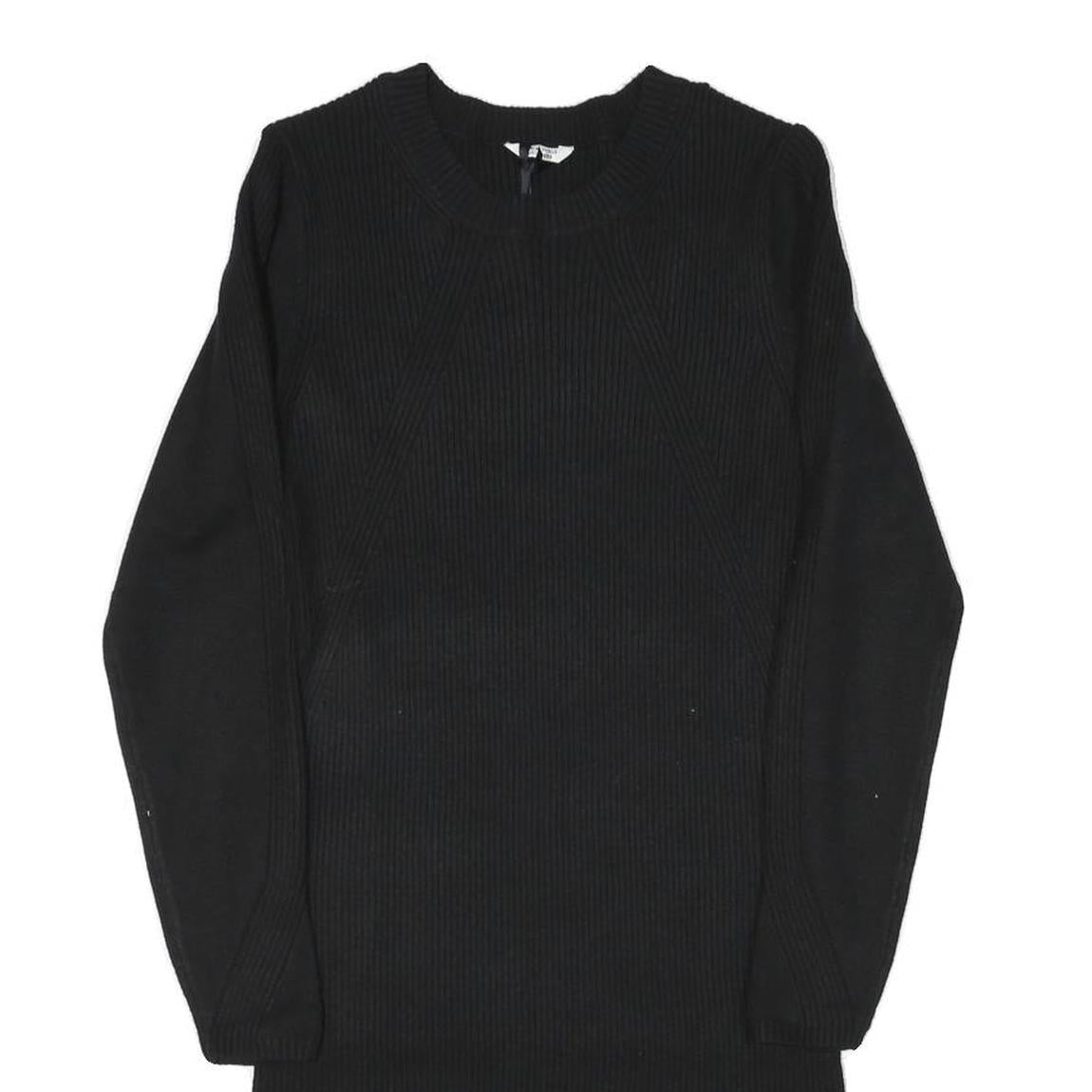 JACK WILLS Womens Black Cotton Blend Jersey Midi Dress Long Sleeve UK 12 Ribbed