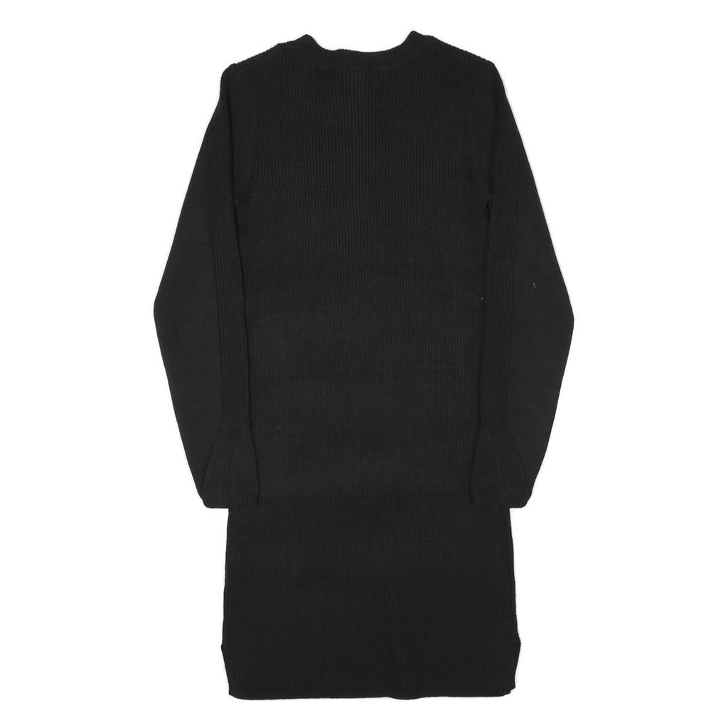 JACK WILLS Womens Black Cotton Blend Jersey Midi Dress Long Sleeve UK 12 Ribbed