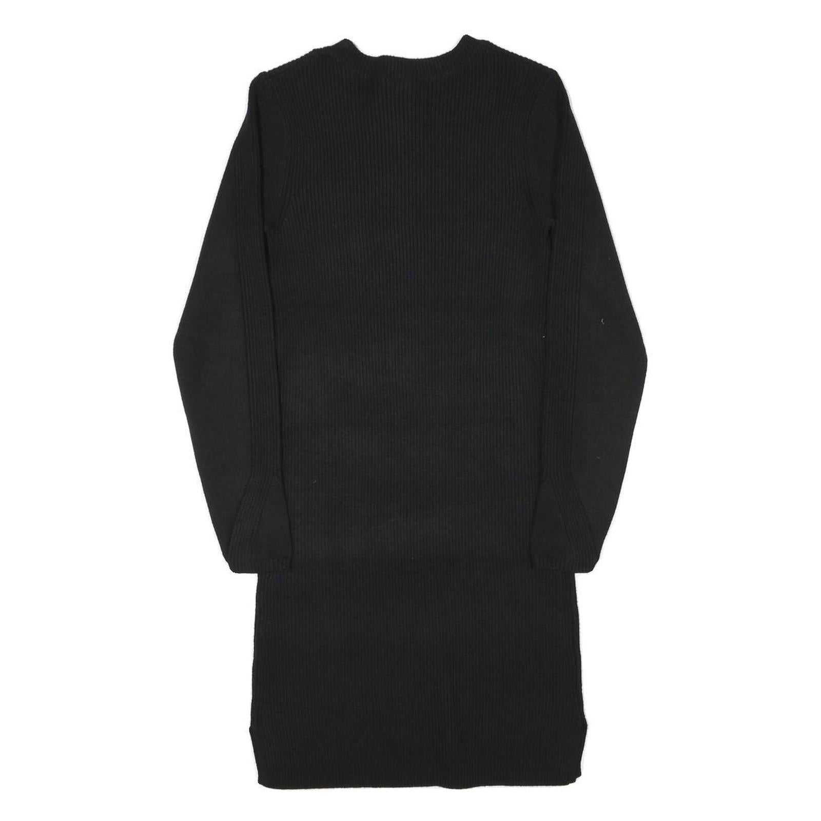 JACK WILLS Womens Black Cotton Blend Jersey Midi Dress Long Sleeve UK 12 Ribbed