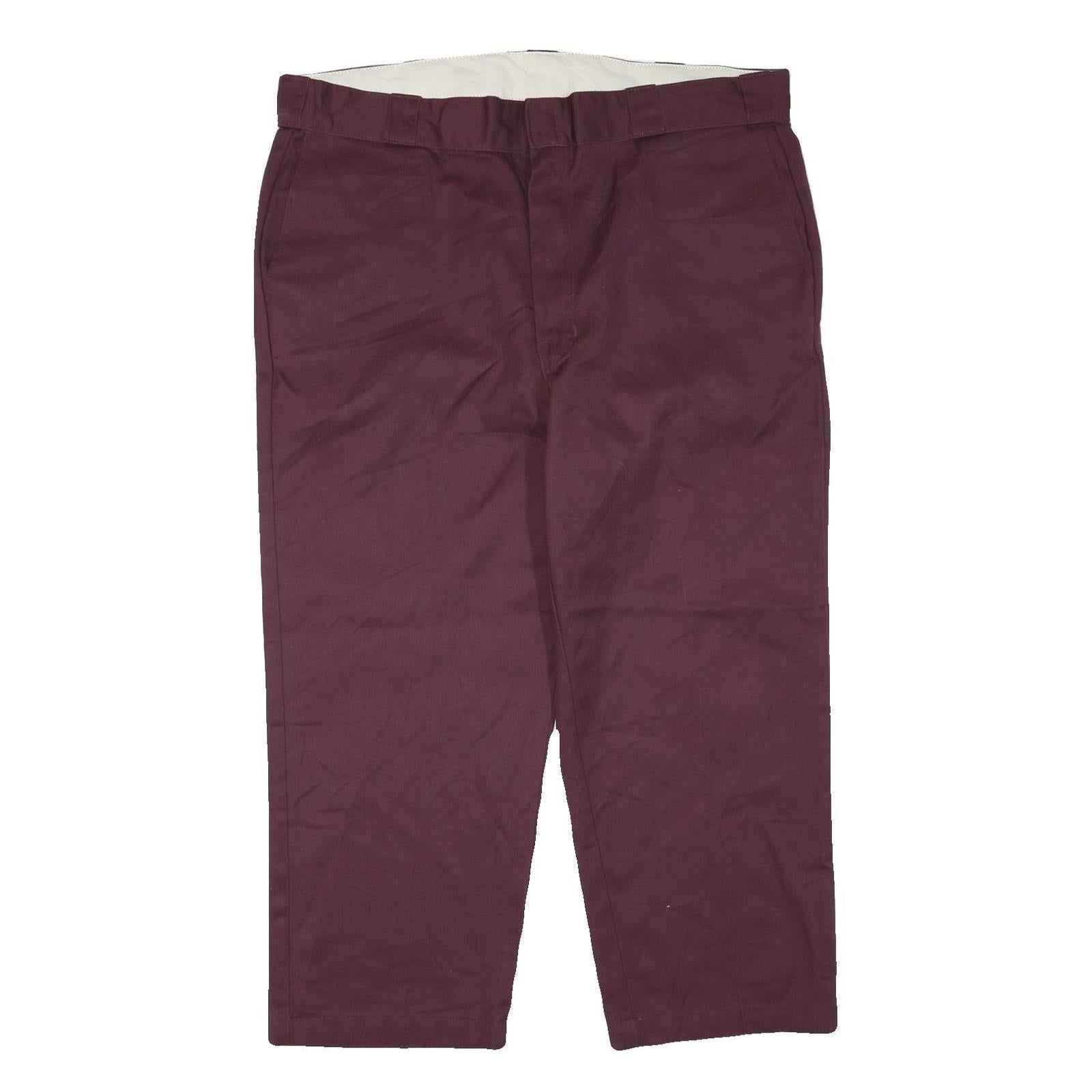 DICKIES Mens Polyester Blend Burgundy Regular Straight Trousers W40 L25 Workwear