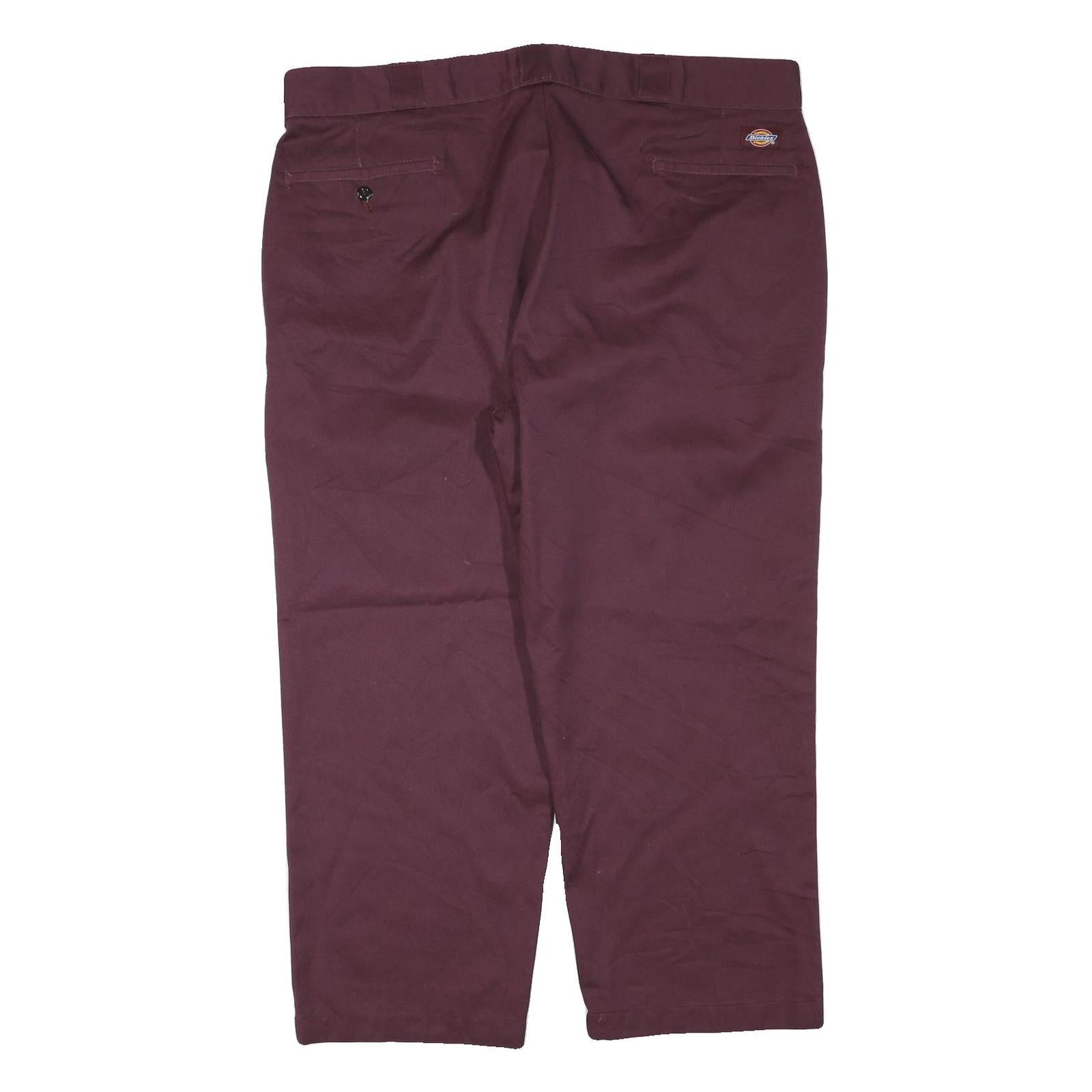DICKIES Mens Polyester Blend Burgundy Regular Straight Trousers W40 L25 Workwear