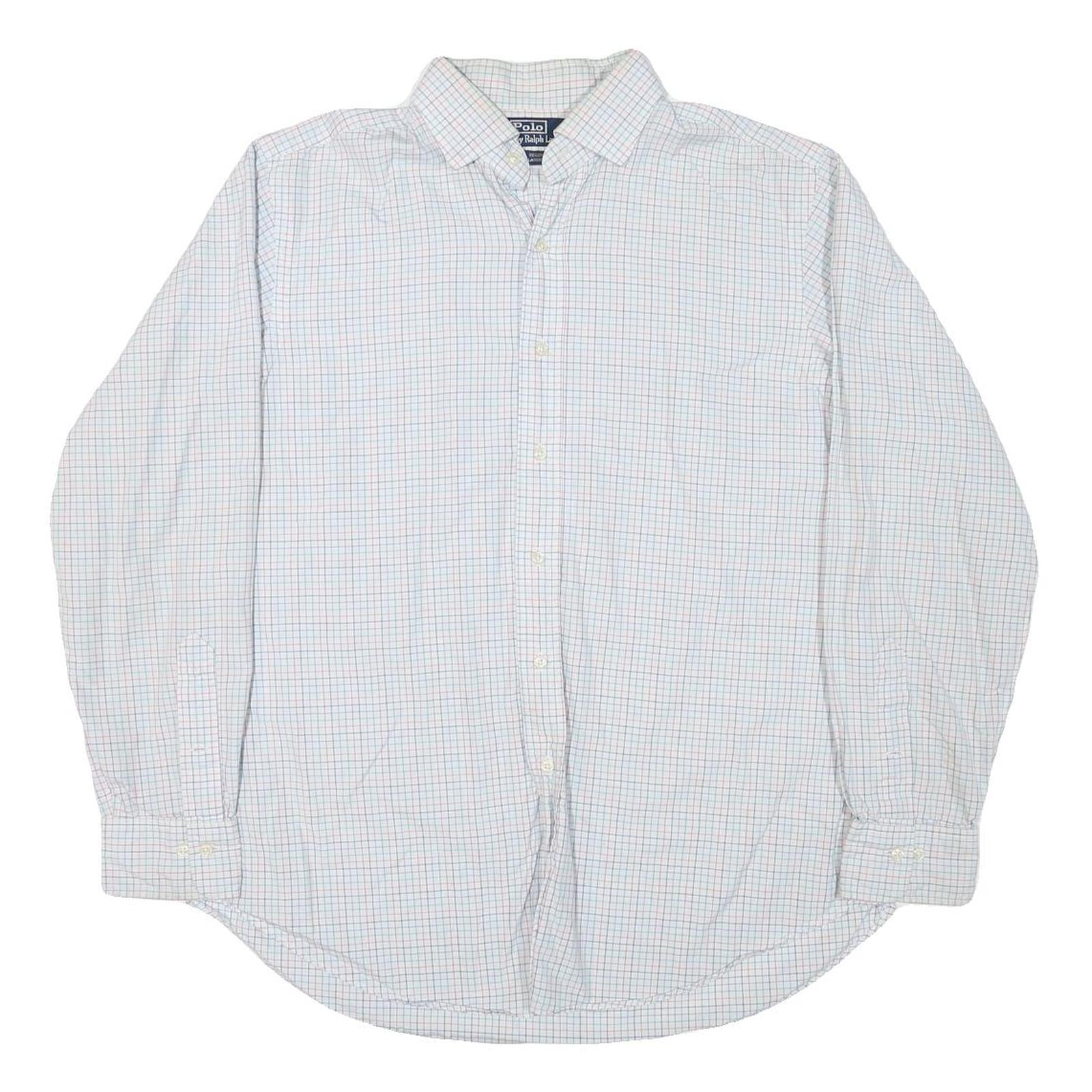 POLO RALPH LAUREN Mens White Blue Check Long Sleeve Shirt XL Classic Fit Cotton