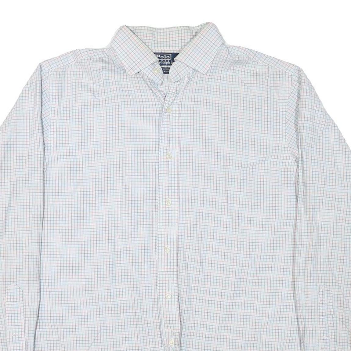 POLO RALPH LAUREN Mens White Blue Check Long Sleeve Shirt XL Classic Fit Cotton