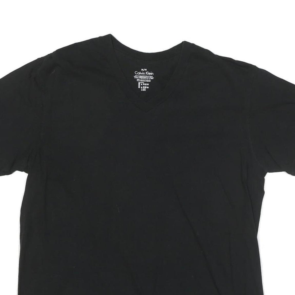CALVIN KLEIN JEANS Mens Black V-Neck T-Shirt M Cotton Blend Crew Neck Short
