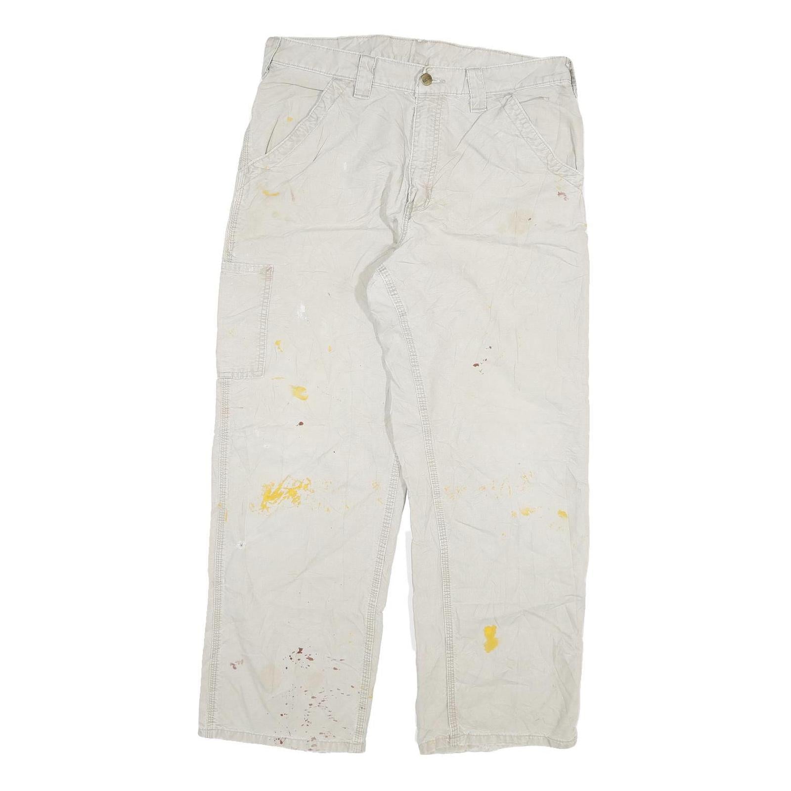 CARHARTT Mens Cotton Blend Cream Relaxed Straight Trousers W32 L27 Workwear