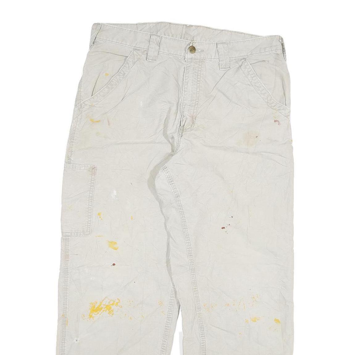 CARHARTT Mens Cotton Blend Cream Relaxed Straight Trousers W32 L27 Workwear