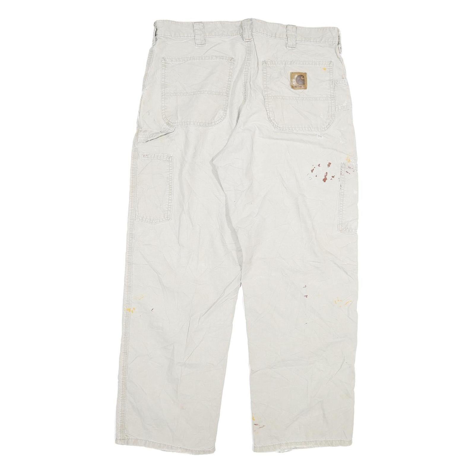 CARHARTT Mens Cotton Blend Cream Relaxed Straight Trousers W32 L27 Workwear