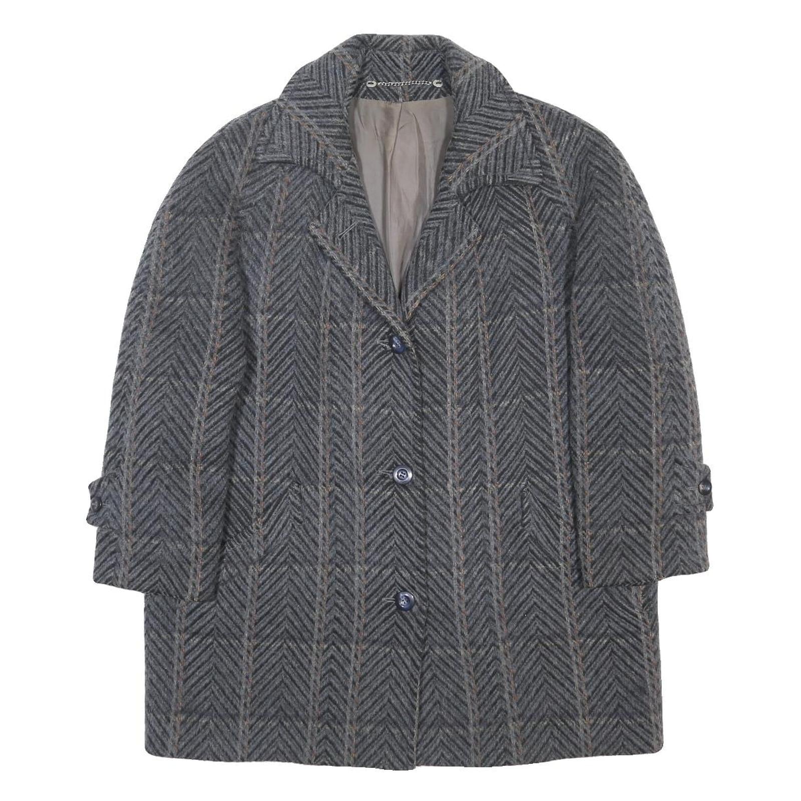 Womens Grey Wool Chevron Button Jacket UK 18 Classic Outerwear Stylish Warm