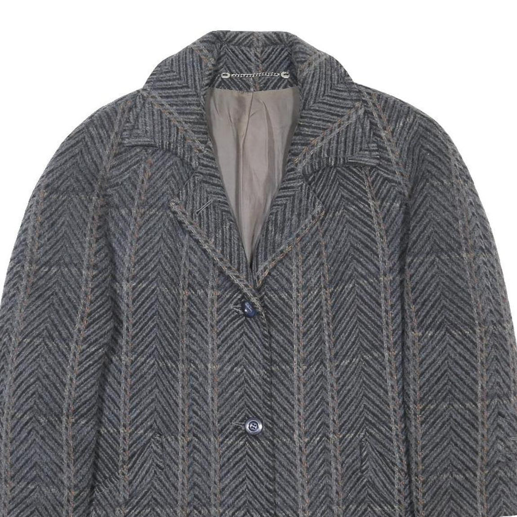 Womens Grey Wool Chevron Button Jacket UK 18 Classic Outerwear Stylish Warm