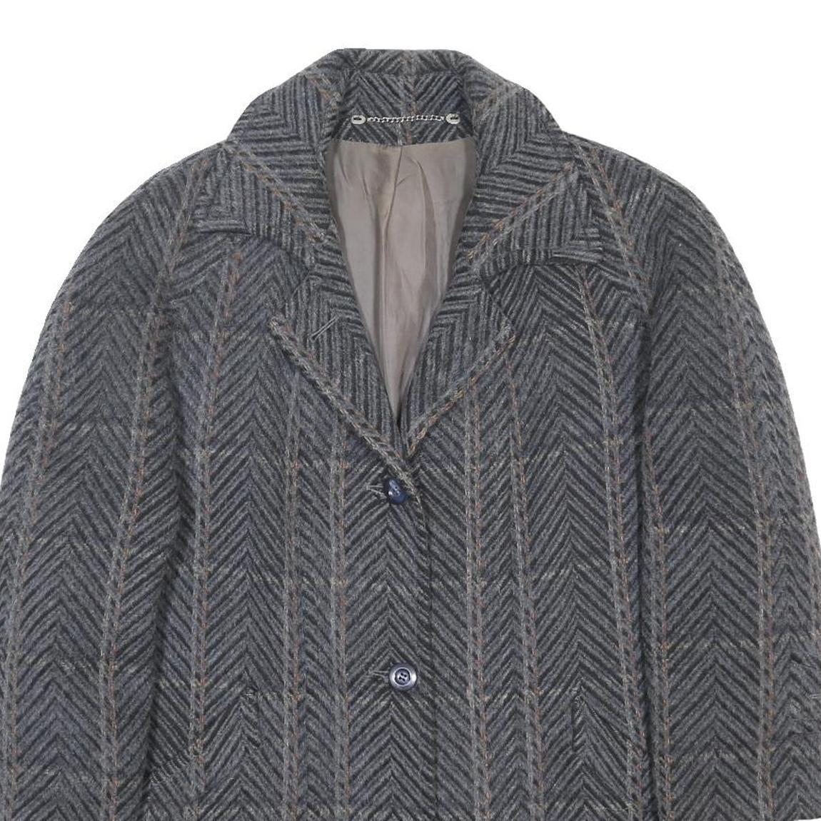 Womens Grey Wool Chevron Button Jacket UK 18 Classic Outerwear Stylish Warm