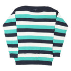 TOMMY HILFIGER Womens Blue & White Striped Patterned Crew Neck Cotton Blend