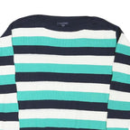 TOMMY HILFIGER Womens Blue & White Striped Patterned Crew Neck Cotton Blend