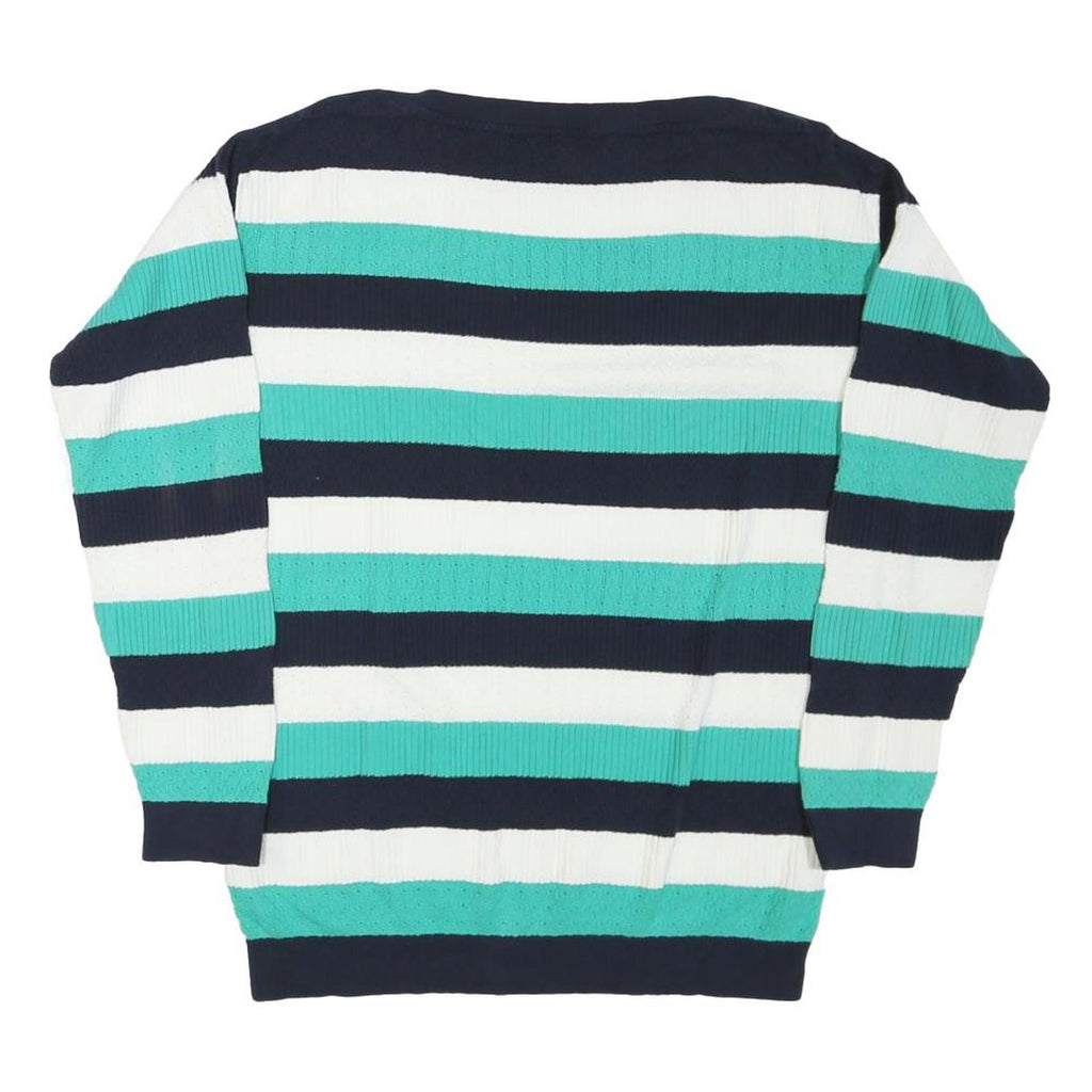 TOMMY HILFIGER Womens Blue & White Striped Patterned Crew Neck Cotton Blend