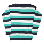 TOMMY HILFIGER Womens Blue & White Striped Patterned Crew Neck Cotton Blend