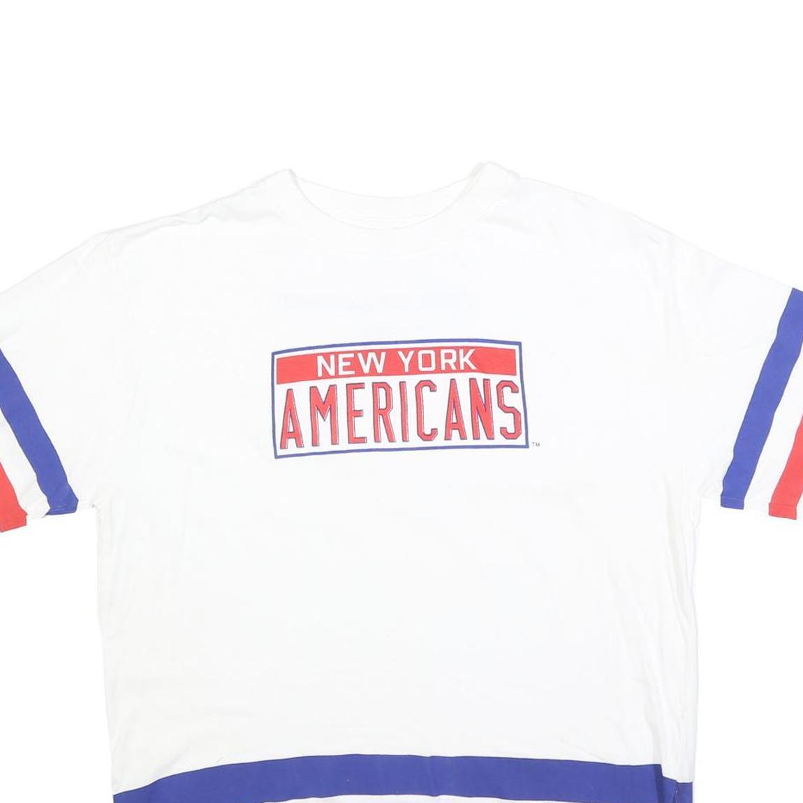 LNH Mens White Red & Blue New York Americans Graphic T-Shirt L Short Sleeve Crew