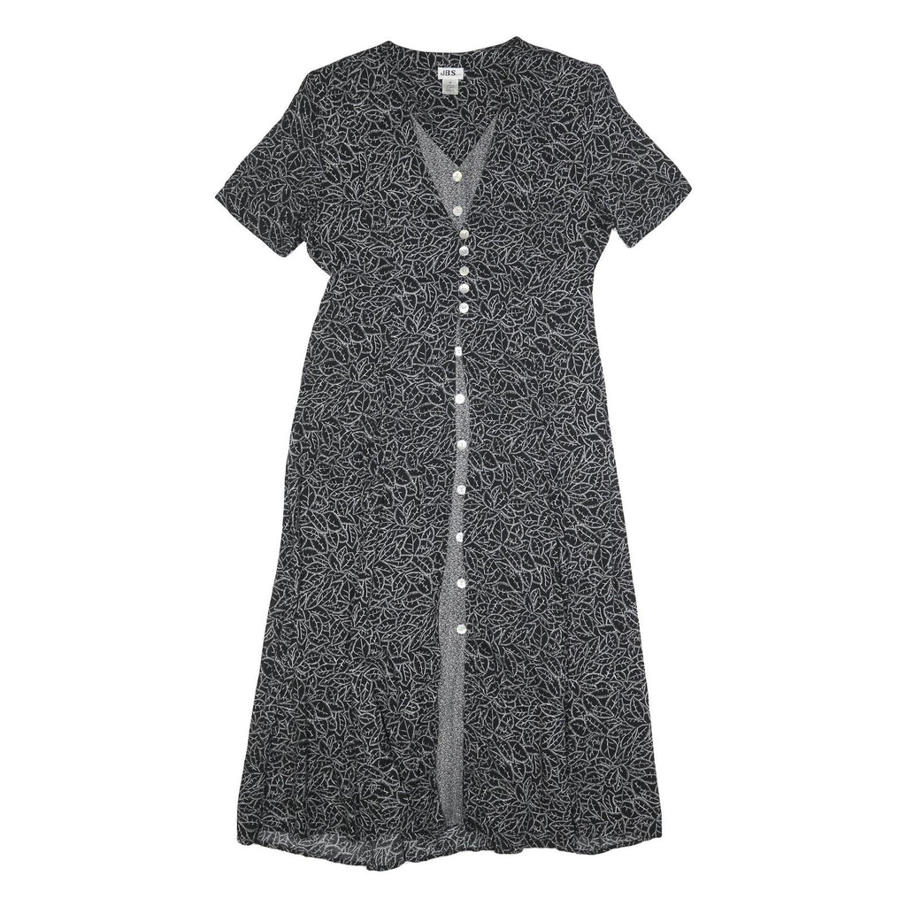 JBS Womens Black Dress Polyester Blend Button Midi L Leaf Pattern