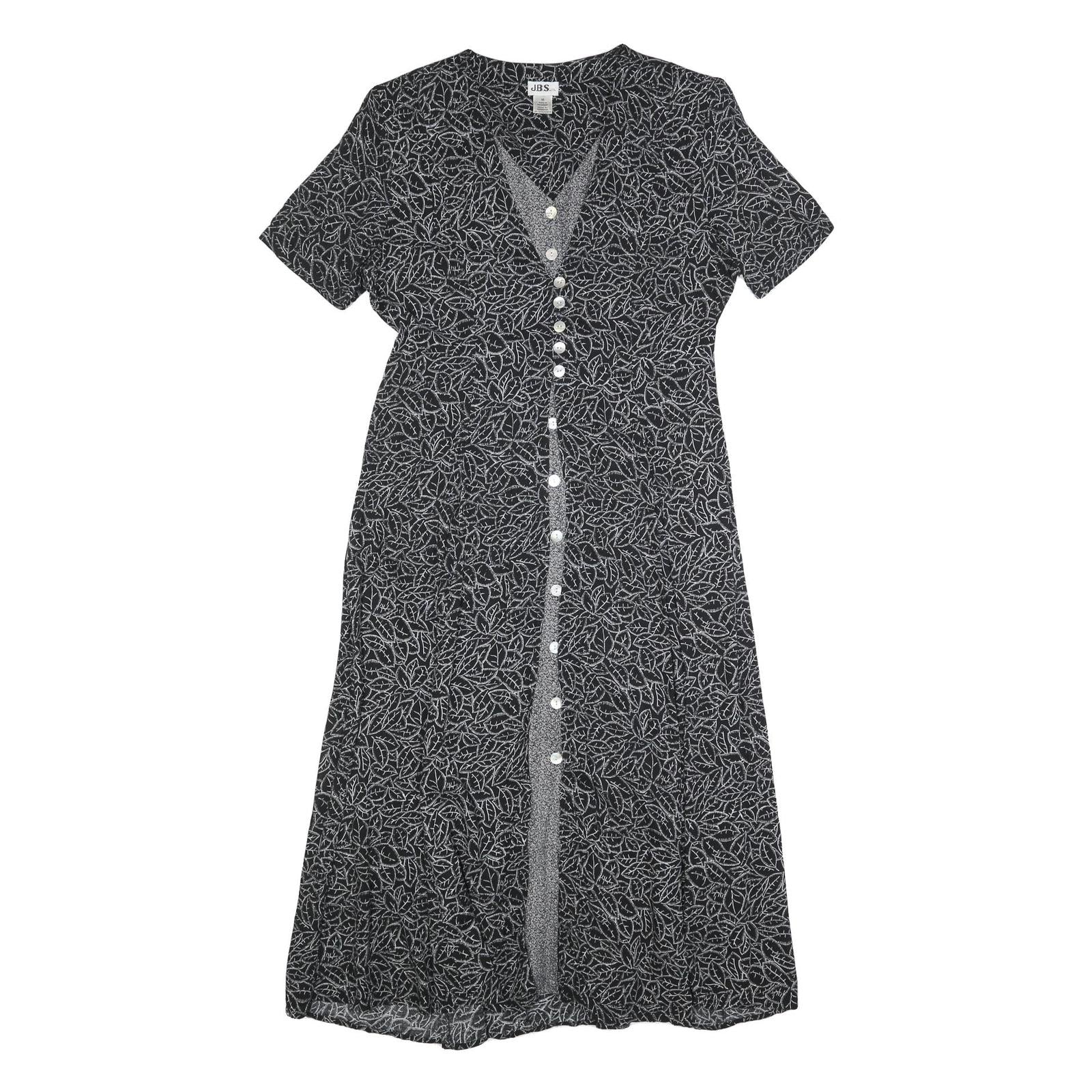 JBS Womens Black Dress Polyester Blend Button Midi L Leaf Pattern