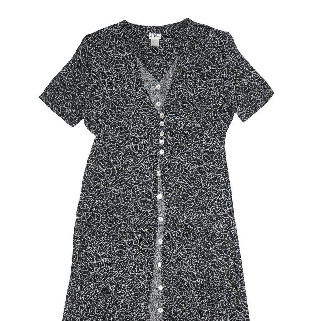 JBS Womens Black Dress Polyester Blend Button Midi L Leaf Pattern