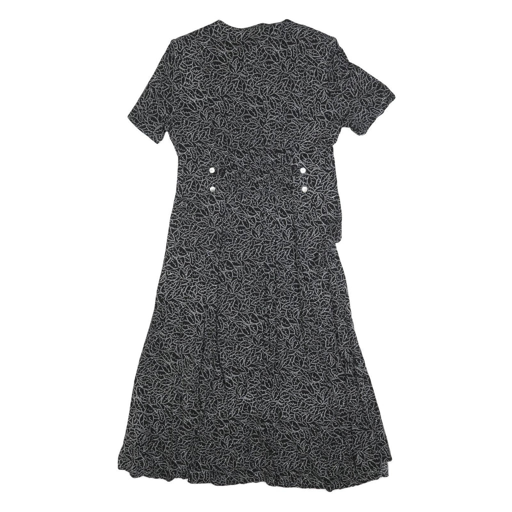 JBS Womens Black Dress Polyester Blend Button Midi L Leaf Pattern