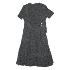 JBS Womens Black Dress Polyester Blend Button Midi L Leaf Pattern